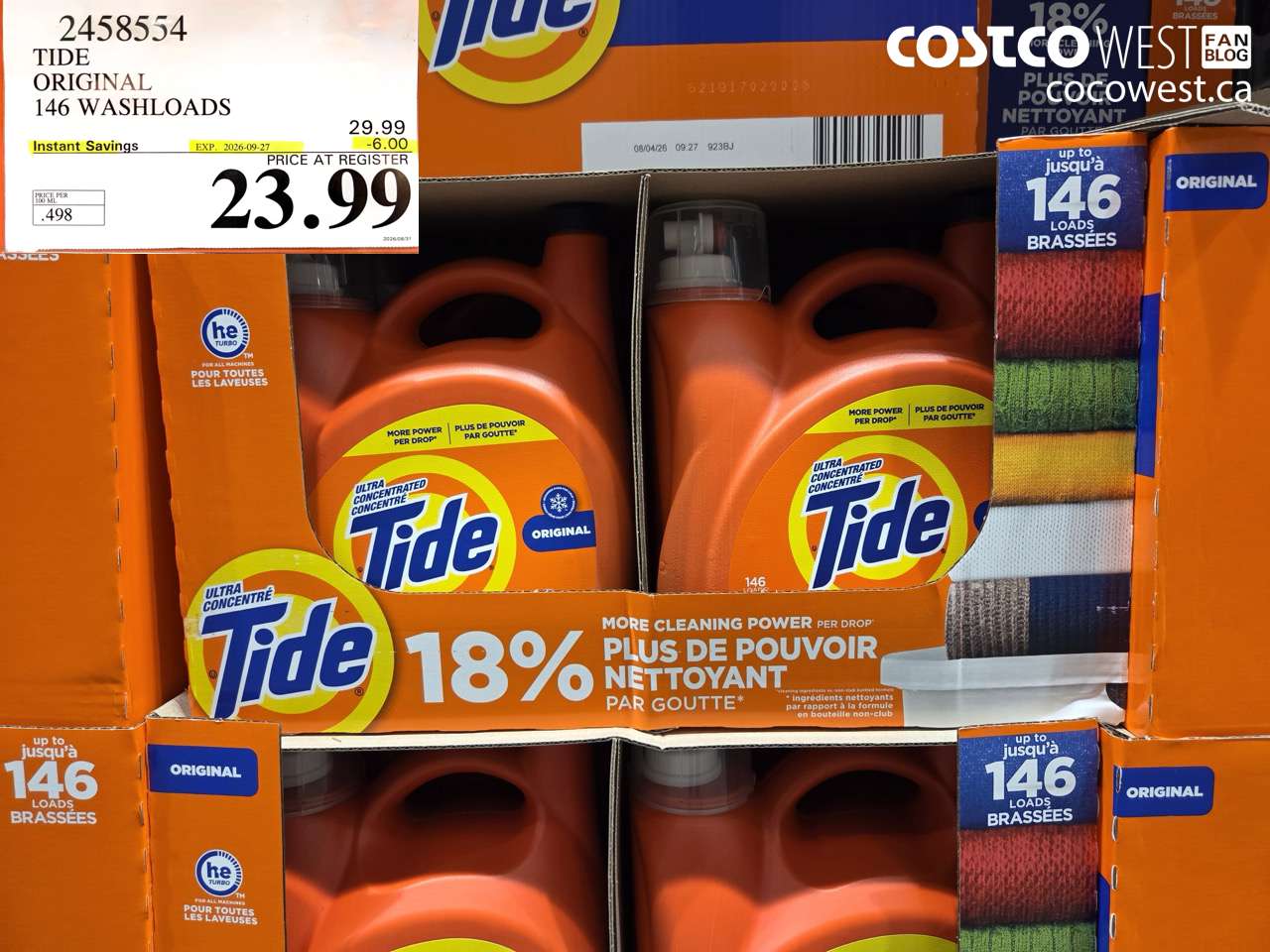 2458554 TIDE ORIGINAL 146 WASHLOADS ($6.00 INSTANT SAVINGS EXPIRES ON 2026-09-27) $23.99