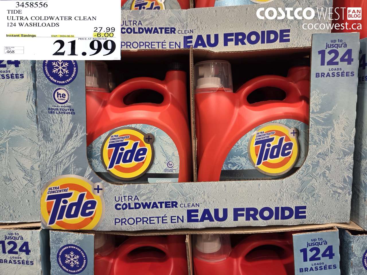 3458556 TIDE ULTRA COLDWATER CLEAN 124 WASHLOADS ($6.00 INSTANT SAVINGS EXPIRES ON 2026-08-30) $21.99