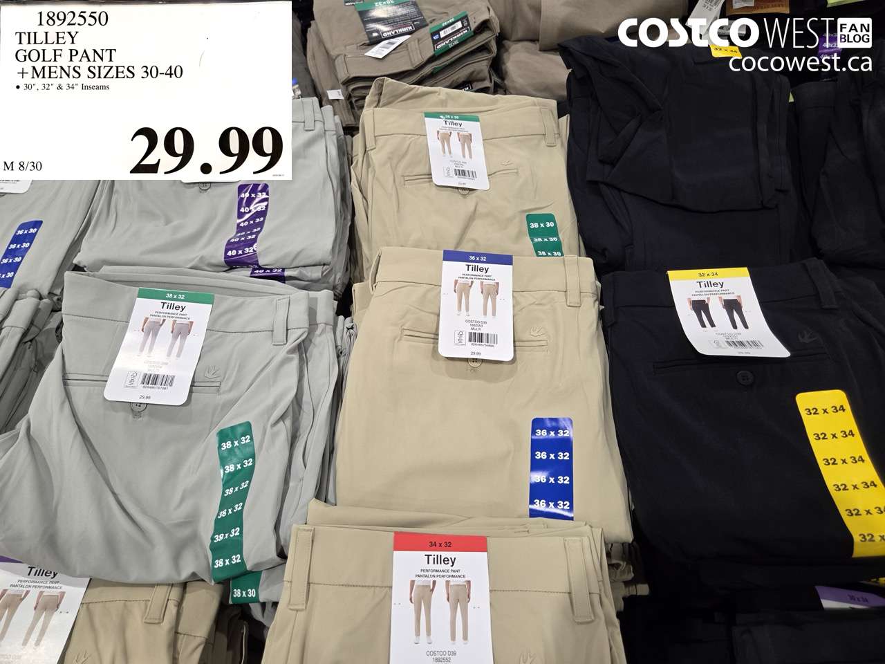1892550 TILLEY GOLF PANT MENS SIZES 30-40 $29.99
