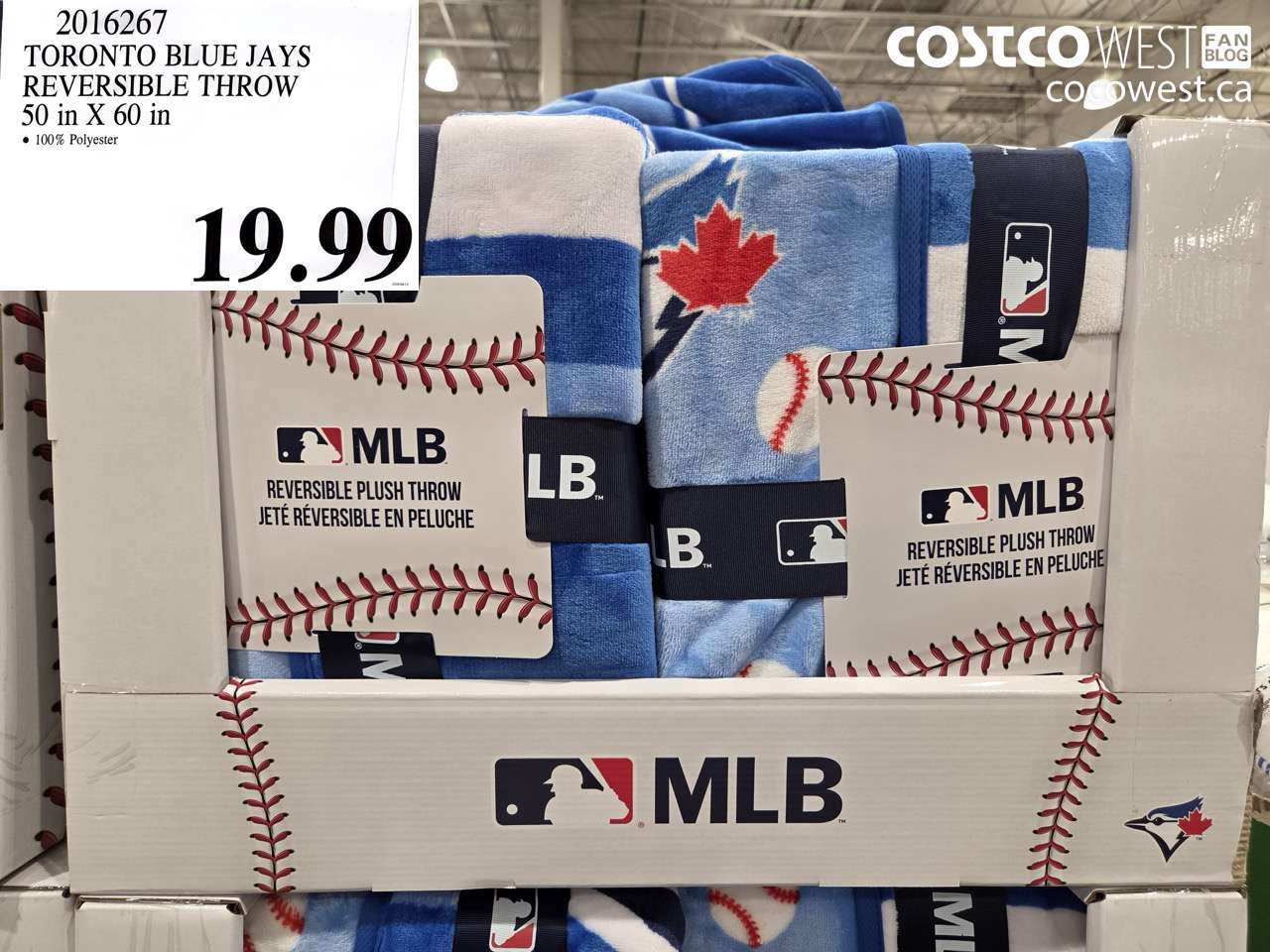 2016267 TORONTO BLUE JAYS REVERSIBLE THROW 50 IN X 60 IN $19.99