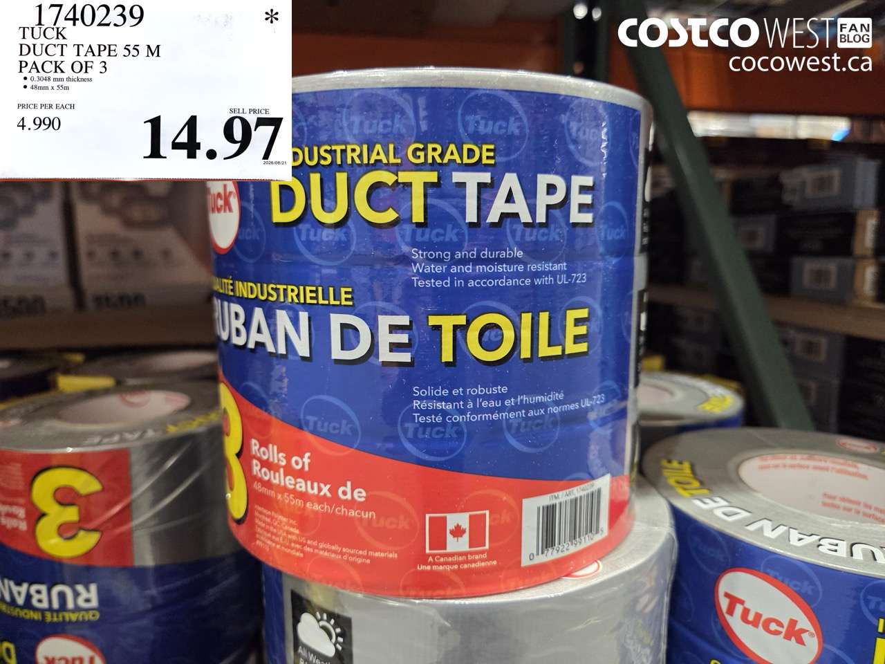 1740239 TUCK DUCT TAPE 55 M PACK OF 3 $14.97