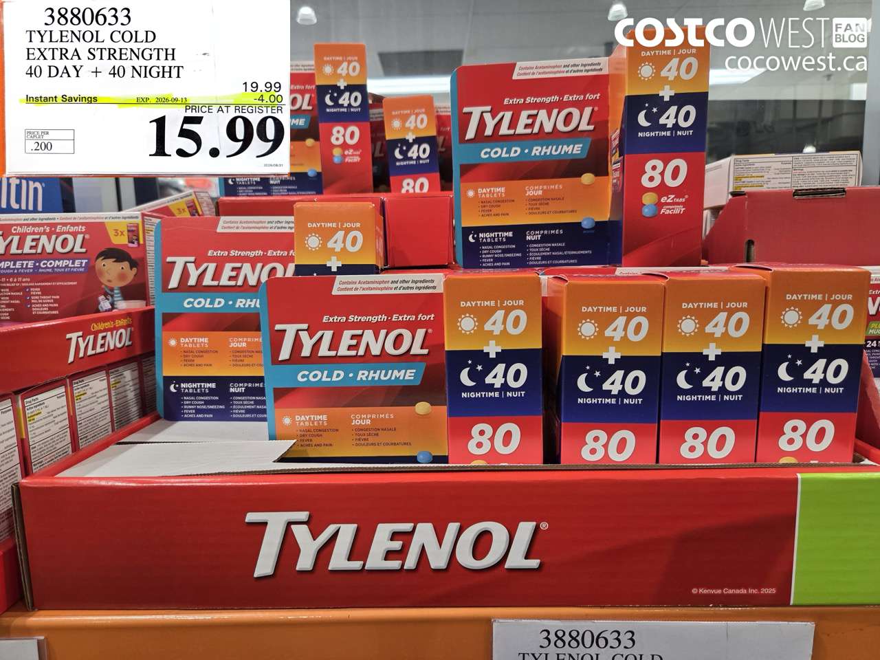3880633 TYLENOL COLD EXTRA STRENGTH 40 DAY + 40 NIGHT ($4.00 INSTANT SAVINGS EXPIRES ON 2026-09-13) $15.99