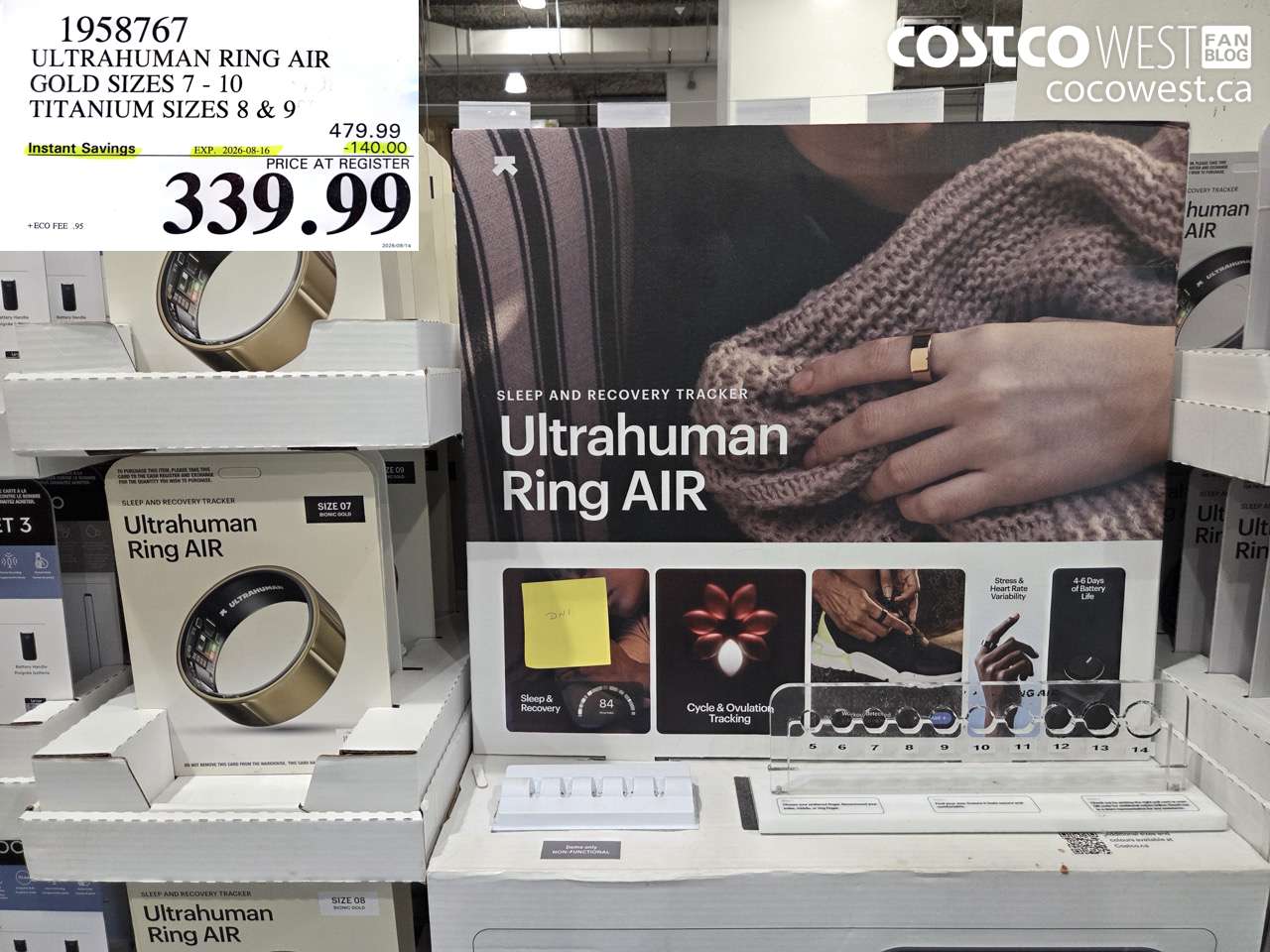 1958767 ULTRAHUMAN RING AIR GOLD SIZES 7 - 10 TITANIUM SIZES 8 & 9 ($140.00 INSTANT SAVINGS EXPIRES ON 2026-08-16) $339.99