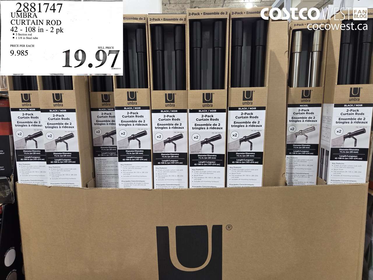 2881747 UMBRA CURTAIN ROD 42 - 108 IN - 2 PK $19.97