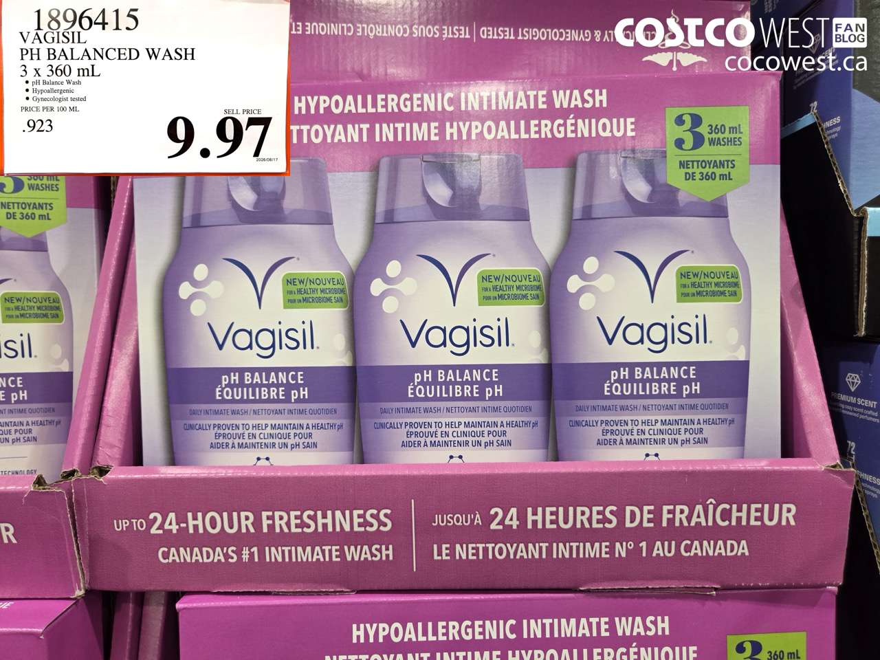 1896415 VAGISIL PH BALANCED WASH 3 X 360 ML $9.97
