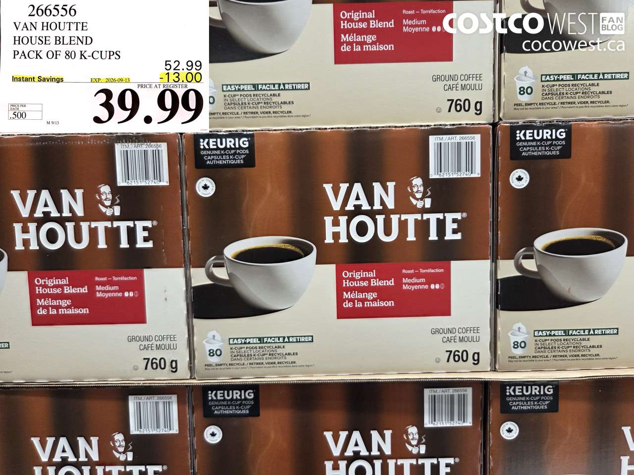 266556 VAN HOUTTE HOUSE BLEND PACK OF 80 K-CUPS ($13.00 INSTANT SAVINGS EXPIRES ON 2026-09-13) $39.99