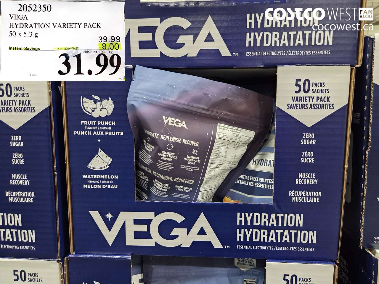 2052350 VEGA HYDRATION VARIETY PACK 50 X 5.3 G ($8.00 INSTANT SAVINGS EXPIRES ON 2026-09-27) $31.99