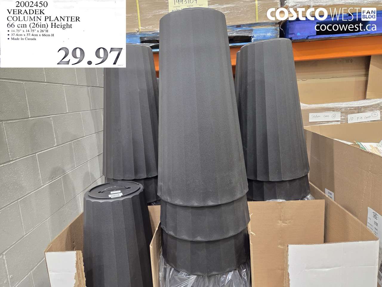 2002450 VERADEK COLUMN PLANTER 66 CM (26IN) HEIGHT $29.97