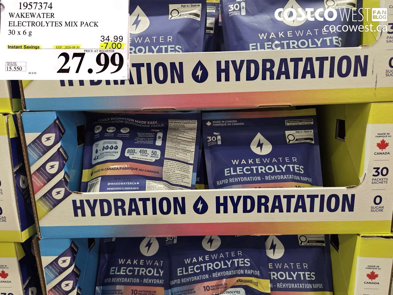 1957374 WAKEWATER ELECTROLYTES MIX PACK 30 X 6 G ($7.00 INSTANT SAVINGS EXPIRES ON 2026-08-30) $27.99