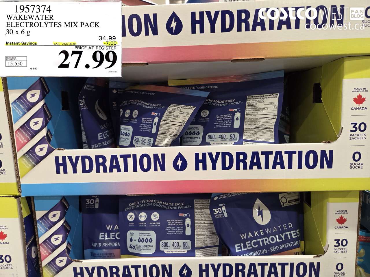 1957374 WAKEWATER ELECTROLYTES MIX PACK 30 X 6 G ($7.00 INSTANT SAVINGS EXPIRES ON 2026-08-30) $27.99