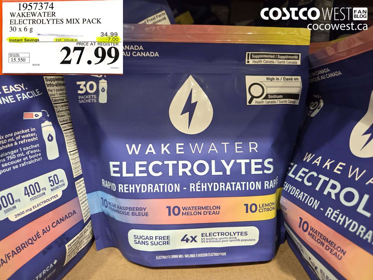 1957374 WAKEWATER ELECTROLYTES MIX PACK 30 X 6 G ($7.00 INSTANT SAVINGS EXPIRES ON 2026-08-30) $27.99