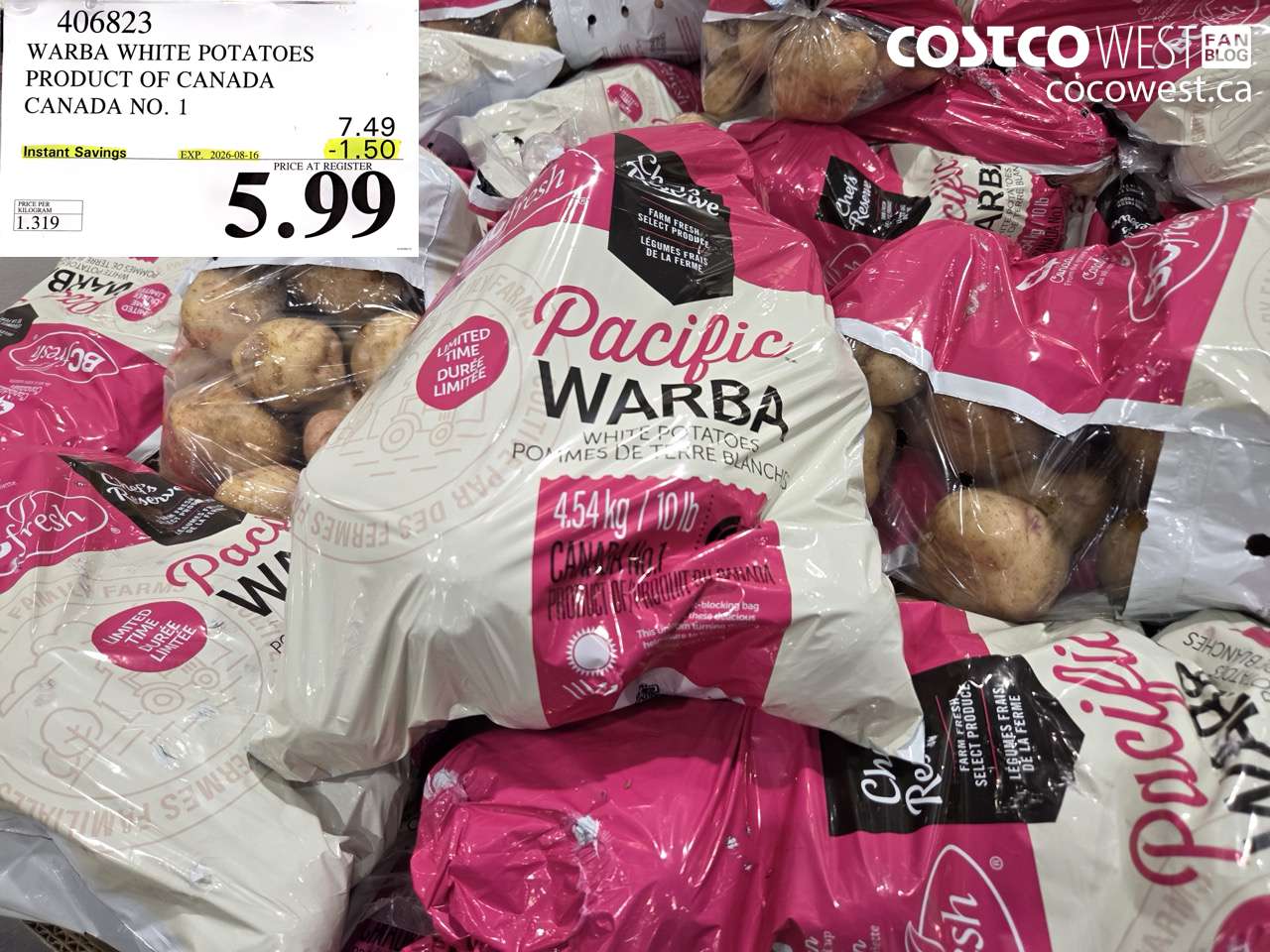 406823 WARBA WHITE POTATOES PRODUCT OF CANADA CANADA NO. 1 ($1.50 INSTANT SAVINGS EXPIRES ON 2026-08-16) $5.99