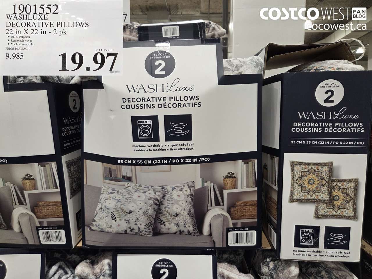 1901552 WASHLUXE DECORATIVE PILLOWS 22 IN X 22 IN - 2 PK $19.97
