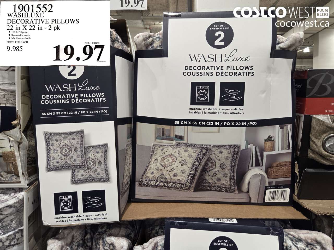 1901552 WASHLUXE DECORATIVE PILLOWS 22 IN X 22 IN - 2 PK $19.97