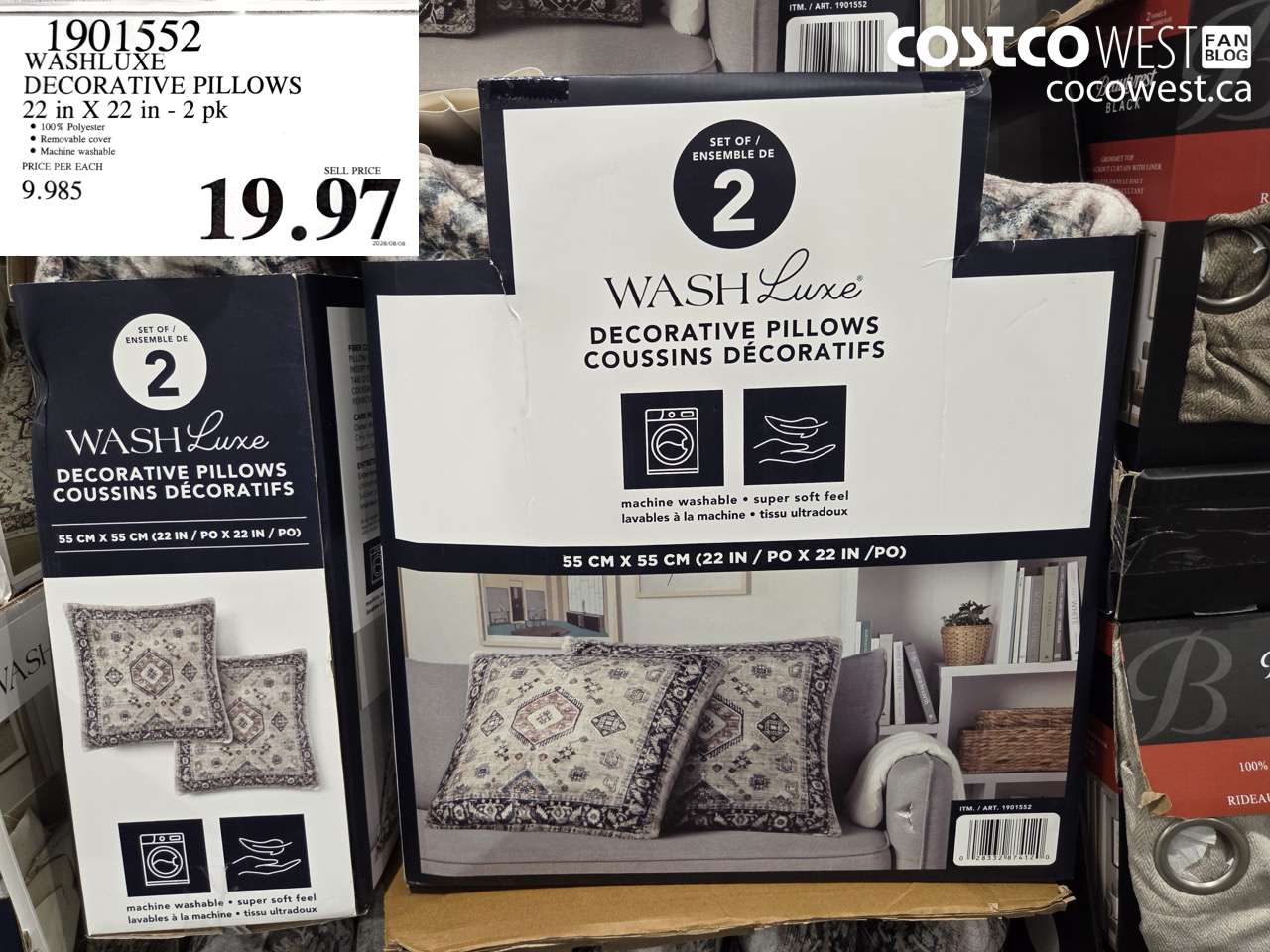1901552 WASHLUXE DECORATIVE PILLOWS 22 IN X 22 IN - 2 PK $19.97
