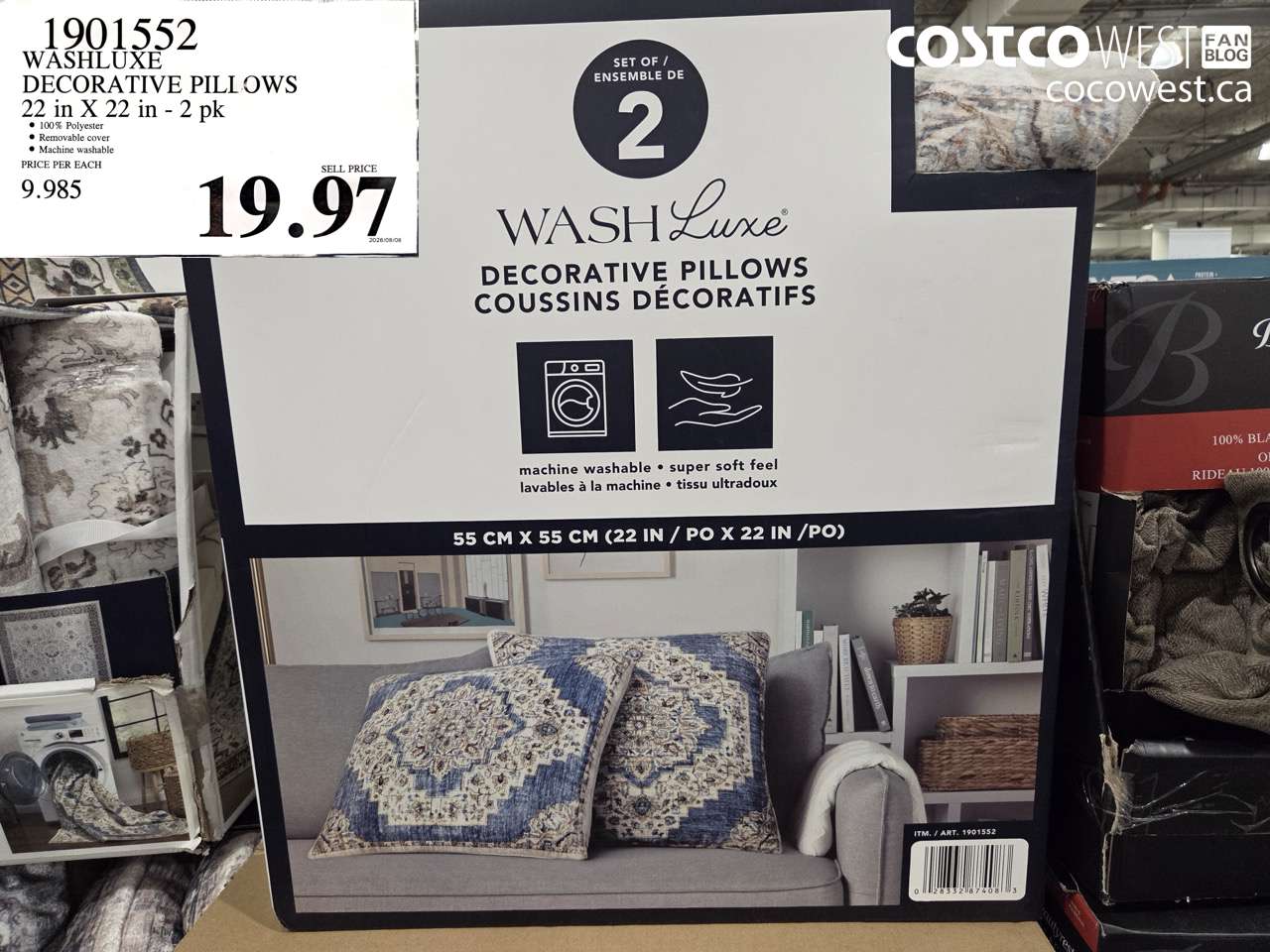 1901552 WASHLUXE DECORATIVE PILLOWS 22 IN X 22 IN - 2 PK $19.97