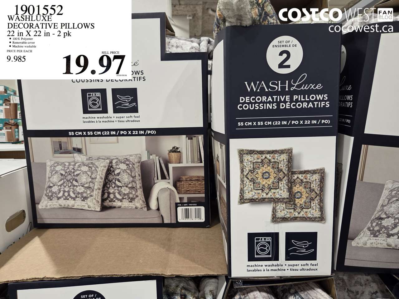 1901552 WASHLUXE DECORATIVE PILLOWS 22 IN X 22 IN - 2 PK $19.97