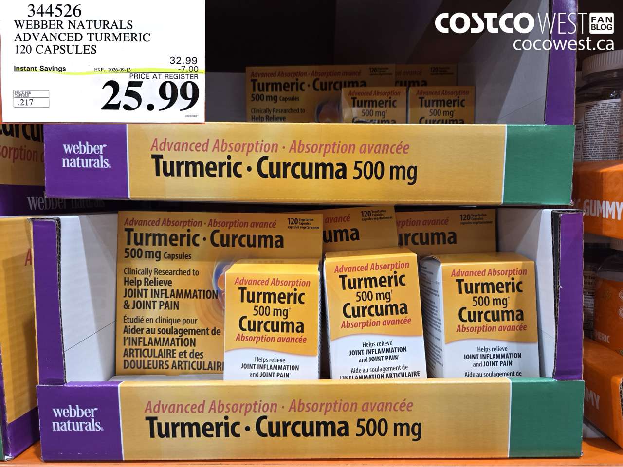344526 WEBBER NATURALS ADVANCED TURMERIC 120 CAPSULES ($7.00 INSTANT SAVINGS EXPIRES ON 2026-09-13) $25.99