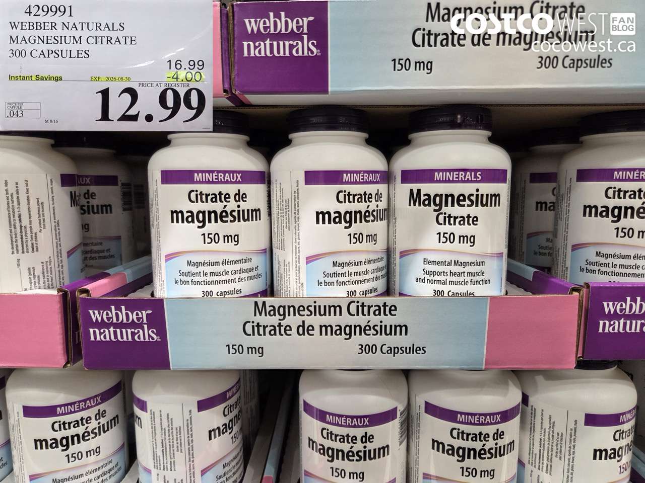 429991 WEBBER NATURALS MAGNESIUM CITRATE 300 CAPSULES ($4.00 INSTANT SAVINGS EXPIRES ON 2026-08-30) $12.99