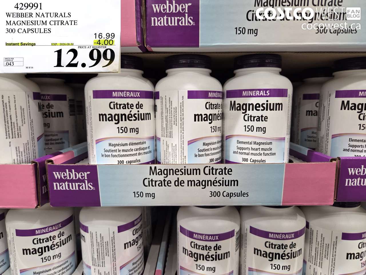 429991 WEBBER NATURALS MAGNESIUM CITRATE 300 CAPSULES ($4.00 INSTANT SAVINGS EXPIRES ON 2026-08-30) $12.99