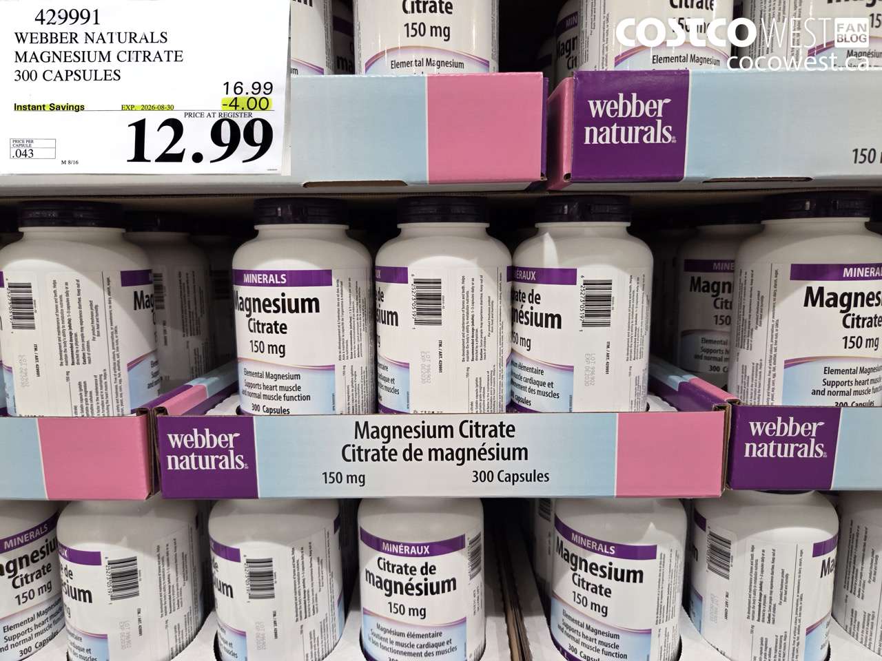 429991 WEBBER NATURALS MAGNESIUM CITRATE 300 CAPSULES ($4.00 INSTANT SAVINGS EXPIRES ON 2026-08-30) $12.99