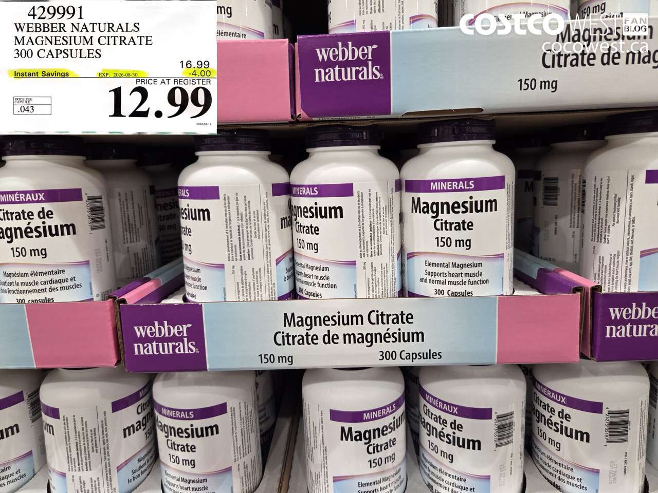 429991 WEBBER NATURALS MAGNESIUM CITRATE 300 CAPSULES ($4.00 INSTANT SAVINGS EXPIRES ON 2026-08-30) $12.99