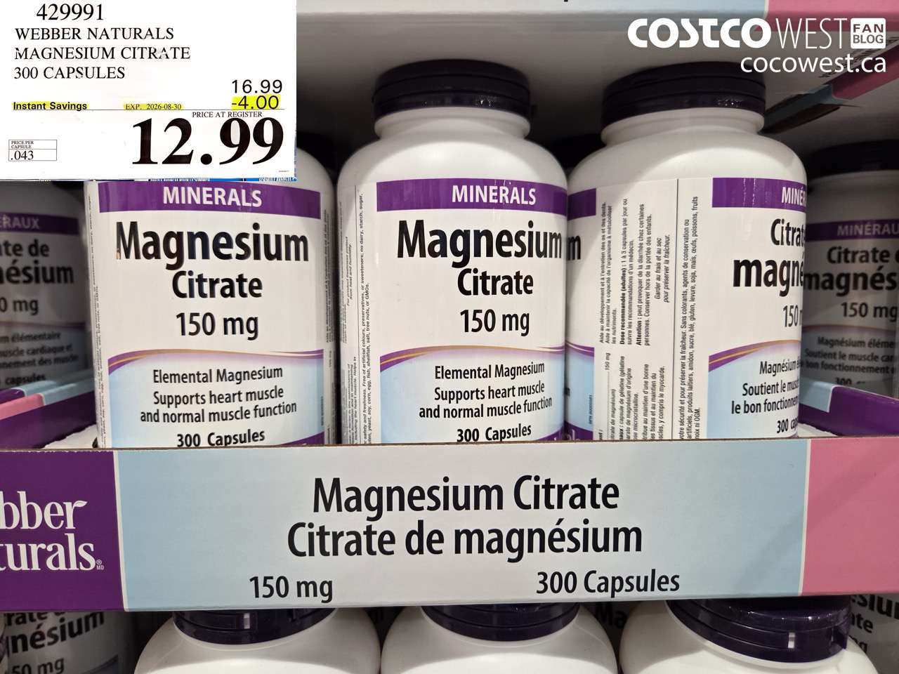 429991 WEBBER NATURALS MAGNESIUM CITRATE 300 CAPSULES ($4.00 INSTANT SAVINGS EXPIRES ON 2026-08-30) $12.99