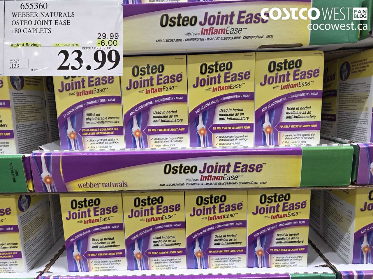 655360 WEBBER NATURALS OSTEO JOINT EASE 180 CAPLETS ($6.00 INSTANT SAVINGS EXPIRES ON 2026-08-30) $23.99