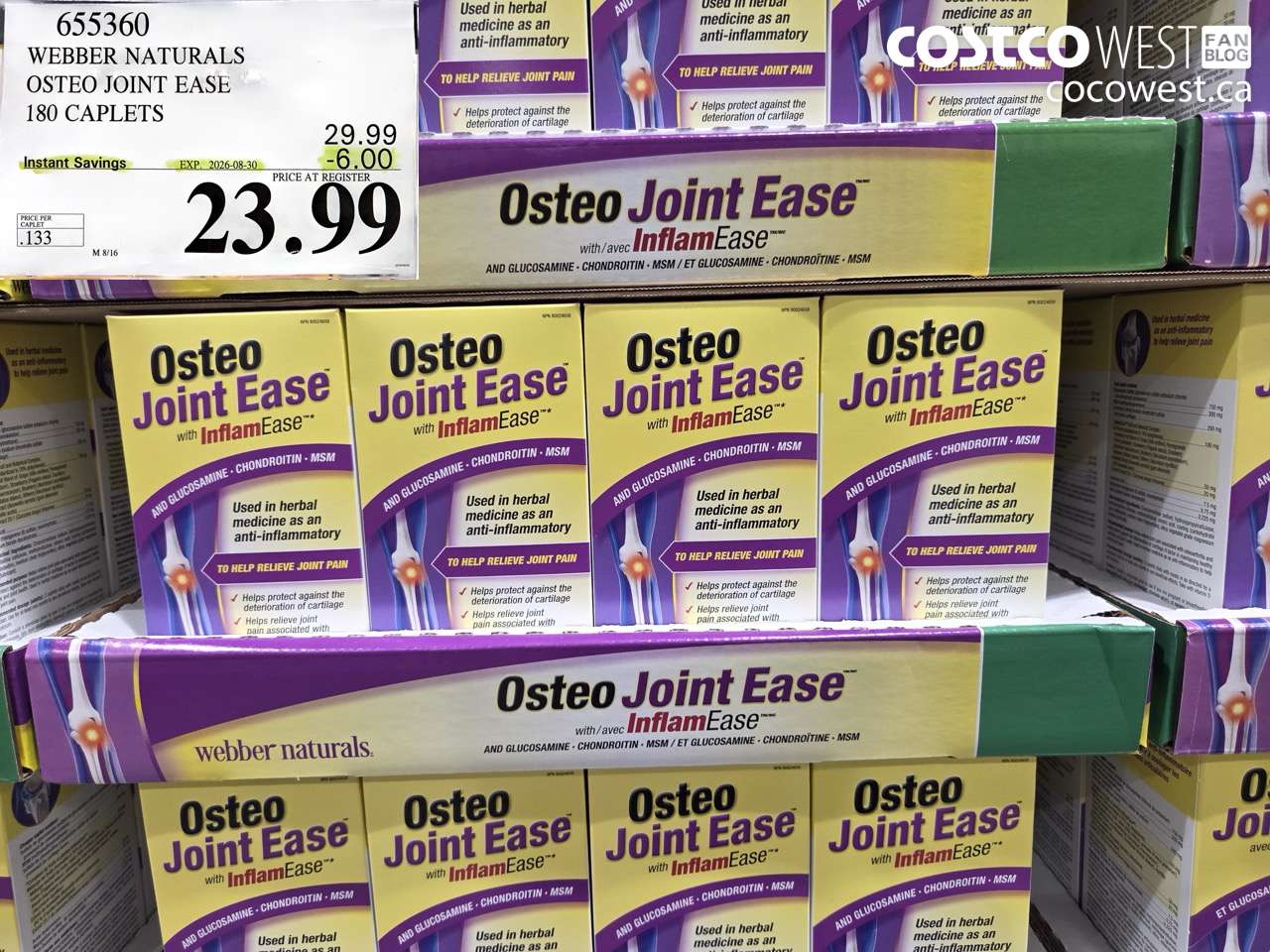 655360 WEBBER NATURALS OSTEO JOINT EASE 180 CAPLETS ($6.00 INSTANT SAVINGS EXPIRES ON 2026-08-30) $23.99