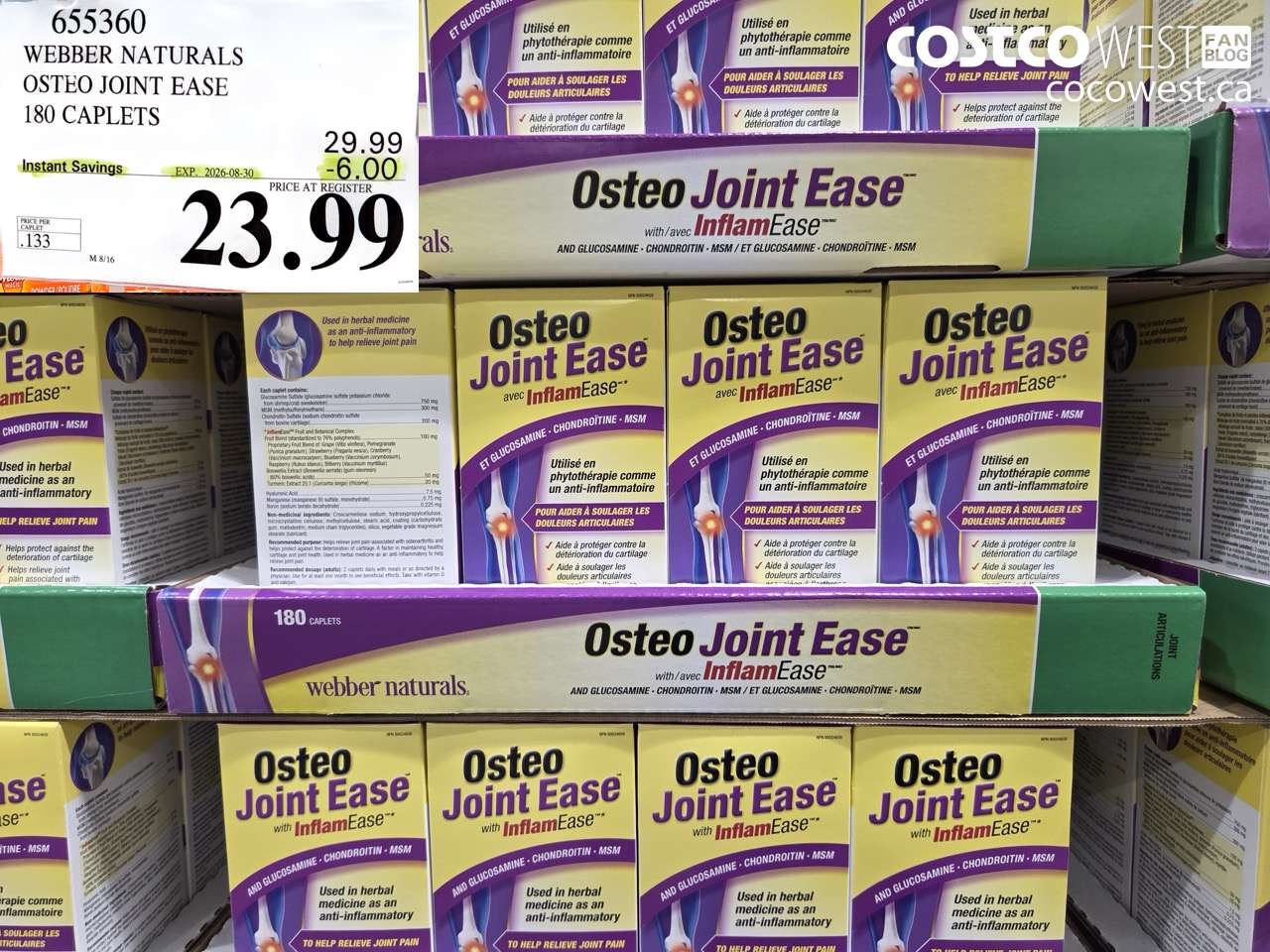 655360 WEBBER NATURALS OSTEO JOINT EASE 180 CAPLETS ($6.00 INSTANT SAVINGS EXPIRES ON 2026-08-30) $23.99