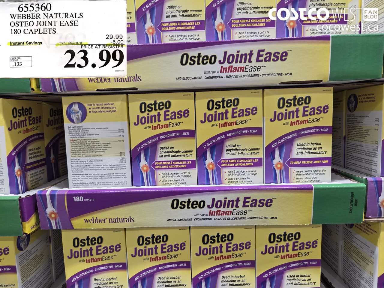 655360 WEBBER NATURALS OSTEO JOINT EASE 180 CAPLETS ($6.00 INSTANT SAVINGS EXPIRES ON 2026-08-30) $23.99