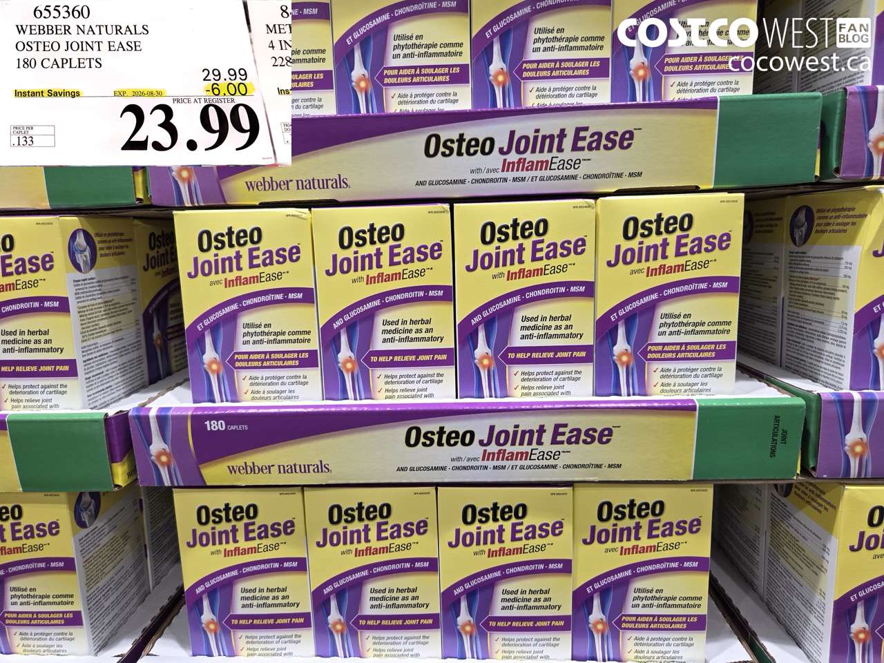 655360 WEBBER NATURALS OSTEO JOINT EASE 180 CAPLETS ($6.00 INSTANT SAVINGS EXPIRES ON 2026-08-30) $23.99