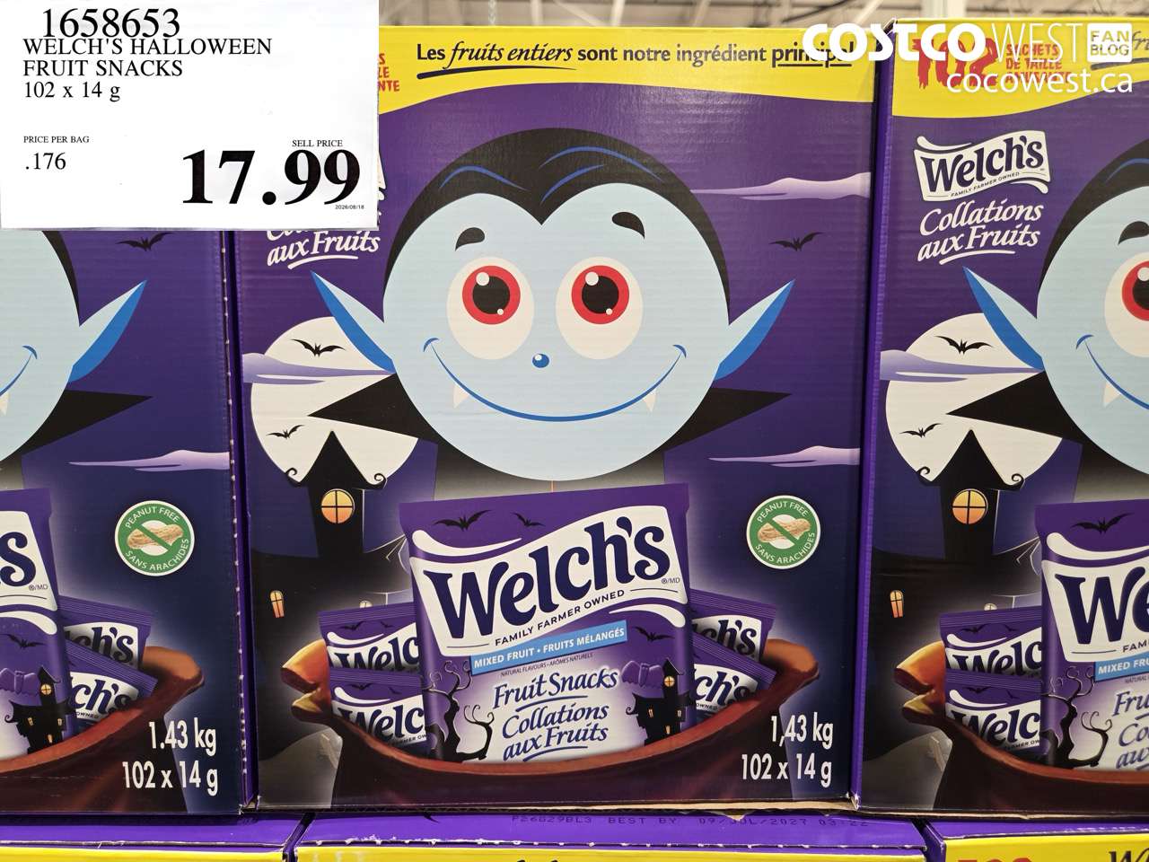 1658653 WELCH'S HALLOWEEN FRUIT SNACKS 102 X 14 G $17.99