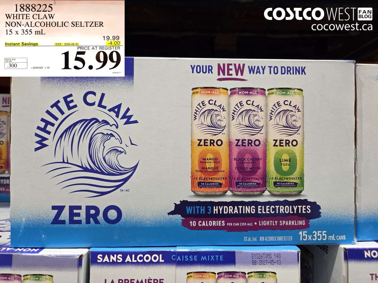 1888225 WHITE CLAW NON-ALCOHOLIC SELTZER 15 X 355 ML ($4.00 INSTANT SAVINGS EXPIRES ON 2026-08-30) $15.99