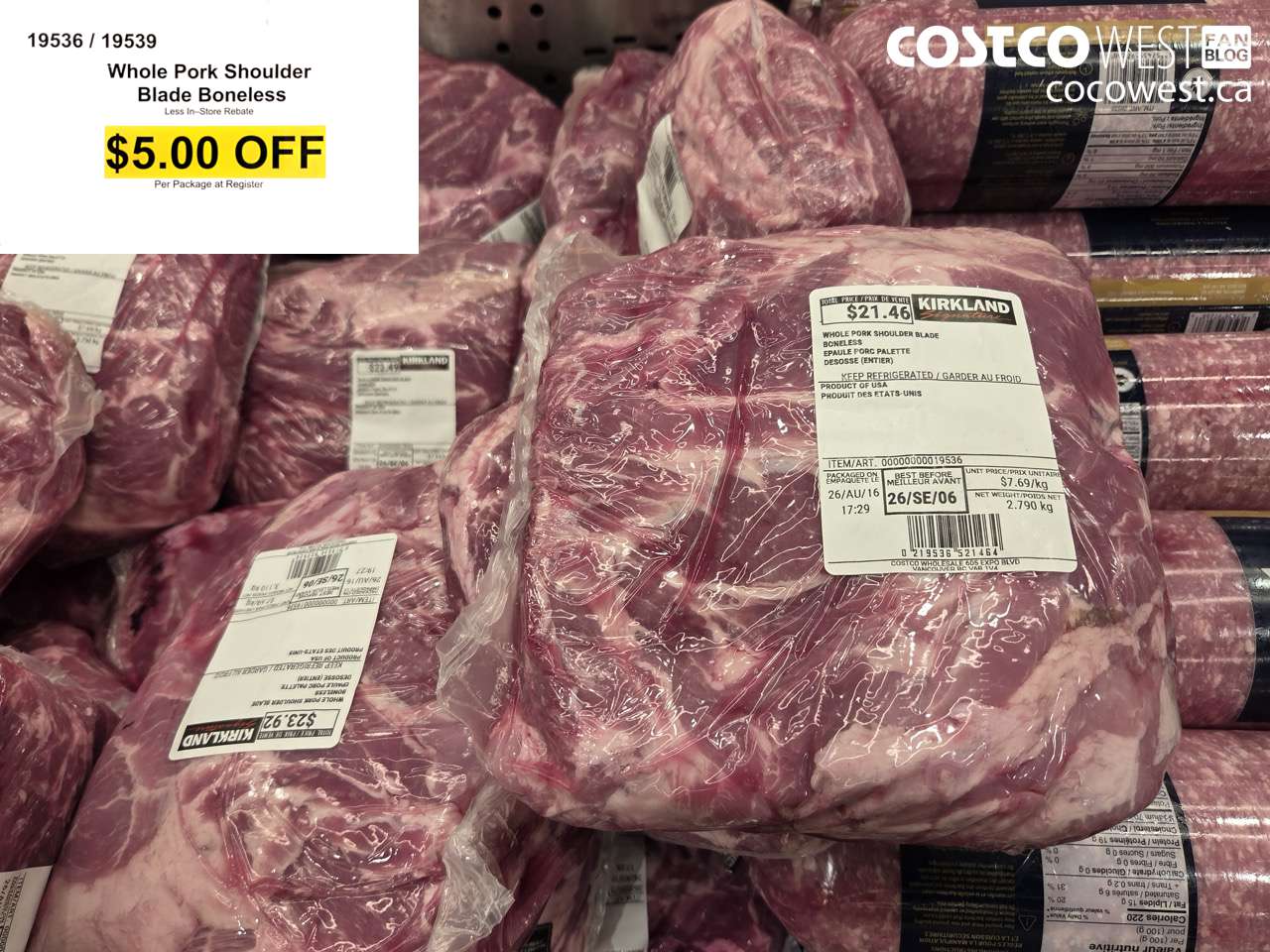 19536 WHOLE PORK SHOULDER BLADE BONELESS ($5.00 INSTANT SAVINGS)