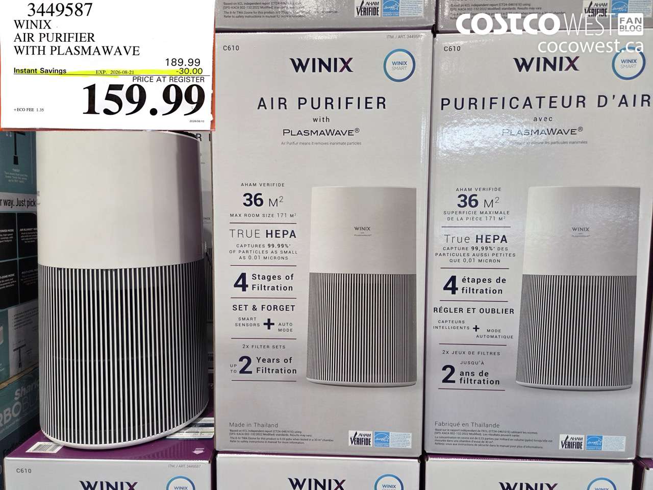 3449587 WINIX AIR PURIFIER WITH PLASMAWAVE ($30.00 INSTANT SAVINGS EXPIRES ON 2026-08-21) $159.99