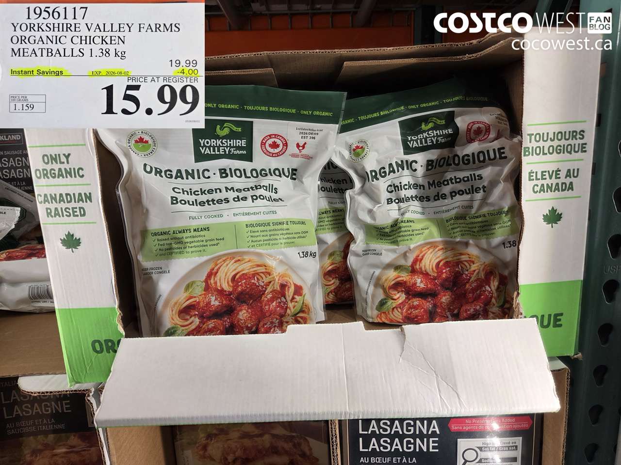 1956117 YORKSHIRE VALLEY FARMS ORGANIC CHICKEN MEATBALLS 1.38 KG ($4.00 INSTANT SAVINGS EXPIRES ON 2026-08-02) $15.99