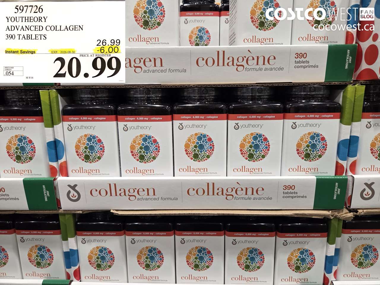 597726 YOUTHEORY ADVANCED COLLAGEN 390 TABLETS ($6.00 INSTANT SAVINGS EXPIRES ON 2026-08-30) $20.99