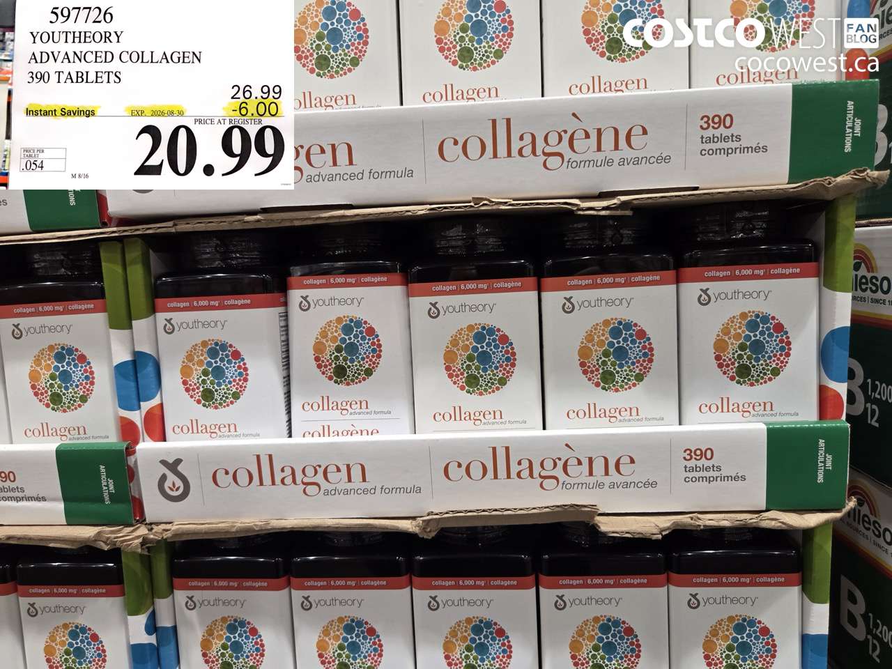 597726 YOUTHEORY ADVANCED COLLAGEN 390 TABLETS ($6.00 INSTANT SAVINGS EXPIRES ON 2026-08-30) $20.99
