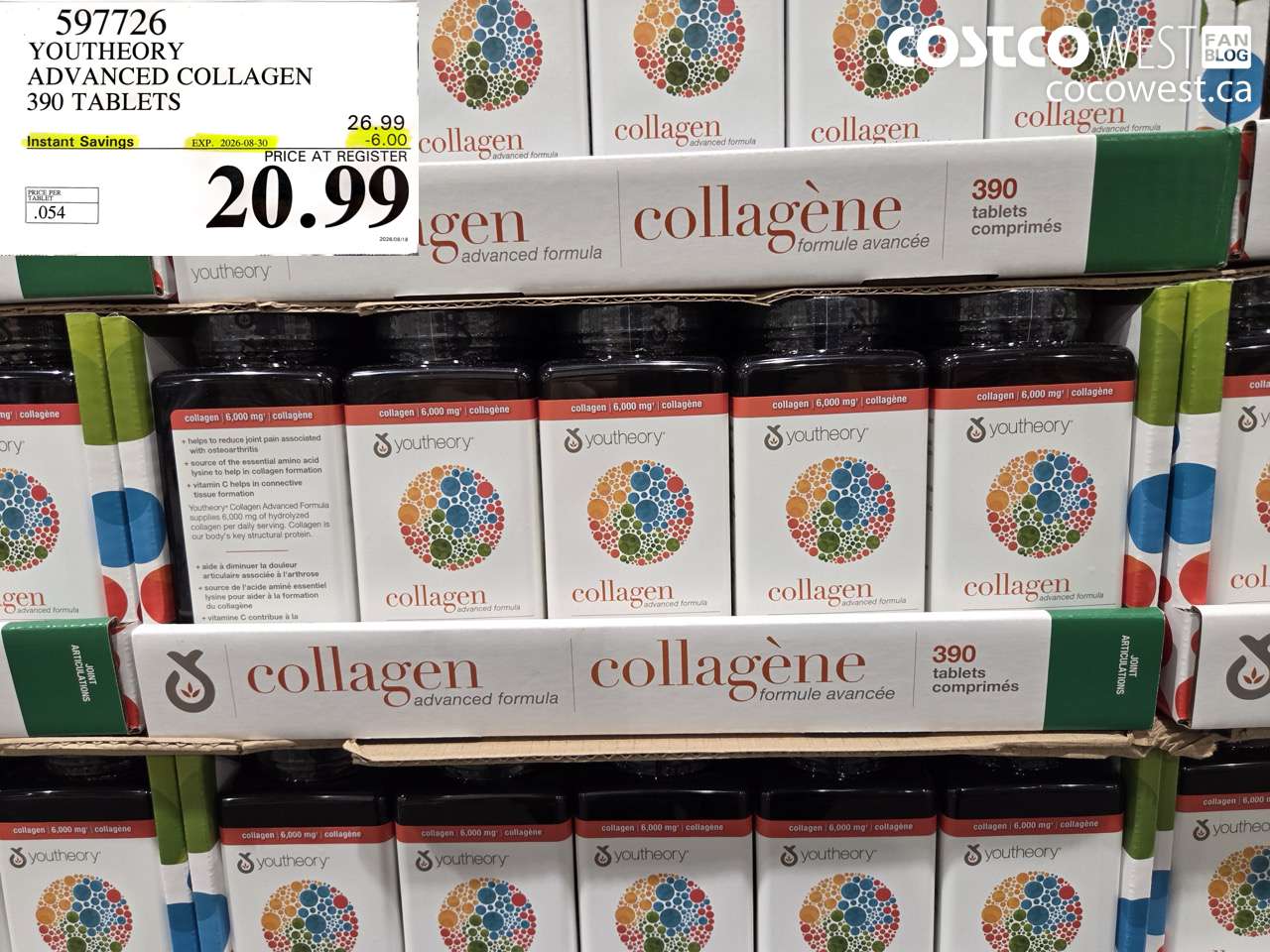 597726 YOUTHEORY ADVANCED COLLAGEN 390 TABLETS ($6.00 INSTANT SAVINGS EXPIRES ON 2026-08-30) $20.99