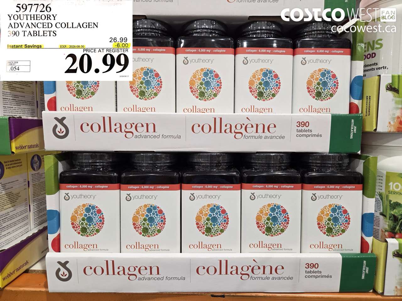597726 YOUTHEORY ADVANCED COLLAGEN 390 TABLETS ($6.00 INSTANT SAVINGS EXPIRES ON 2026-08-30) $20.99