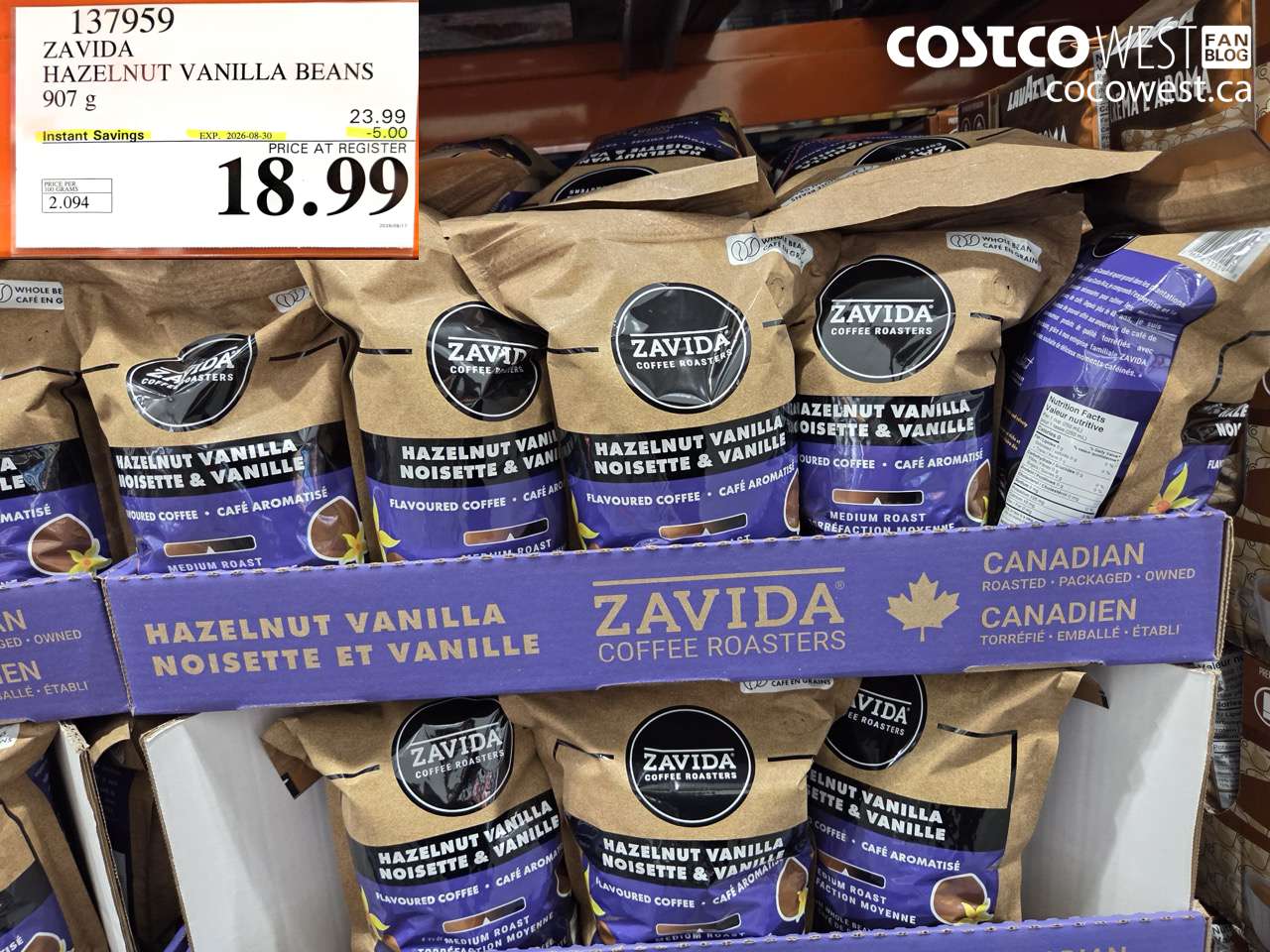 137959 ZAVIDA HAZELNUT VANILLA BEANS 907 G ($5.00 INSTANT SAVINGS EXPIRES ON 2026-08-30) $18.99