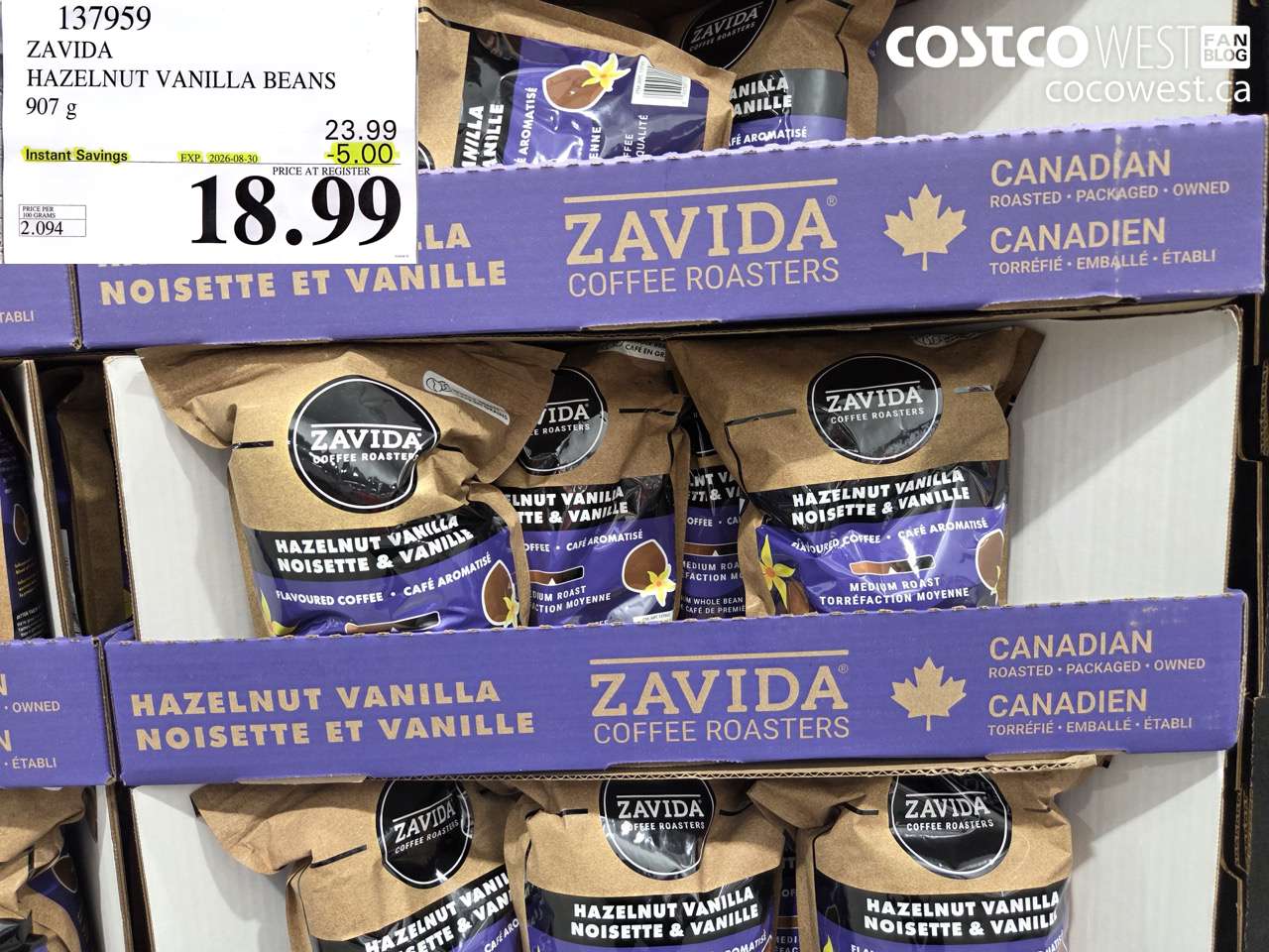 137959 ZAVIDA HAZELNUT VANILLA BEANS 907 G ($5.00 INSTANT SAVINGS EXPIRES ON 2026-08-30) $18.99