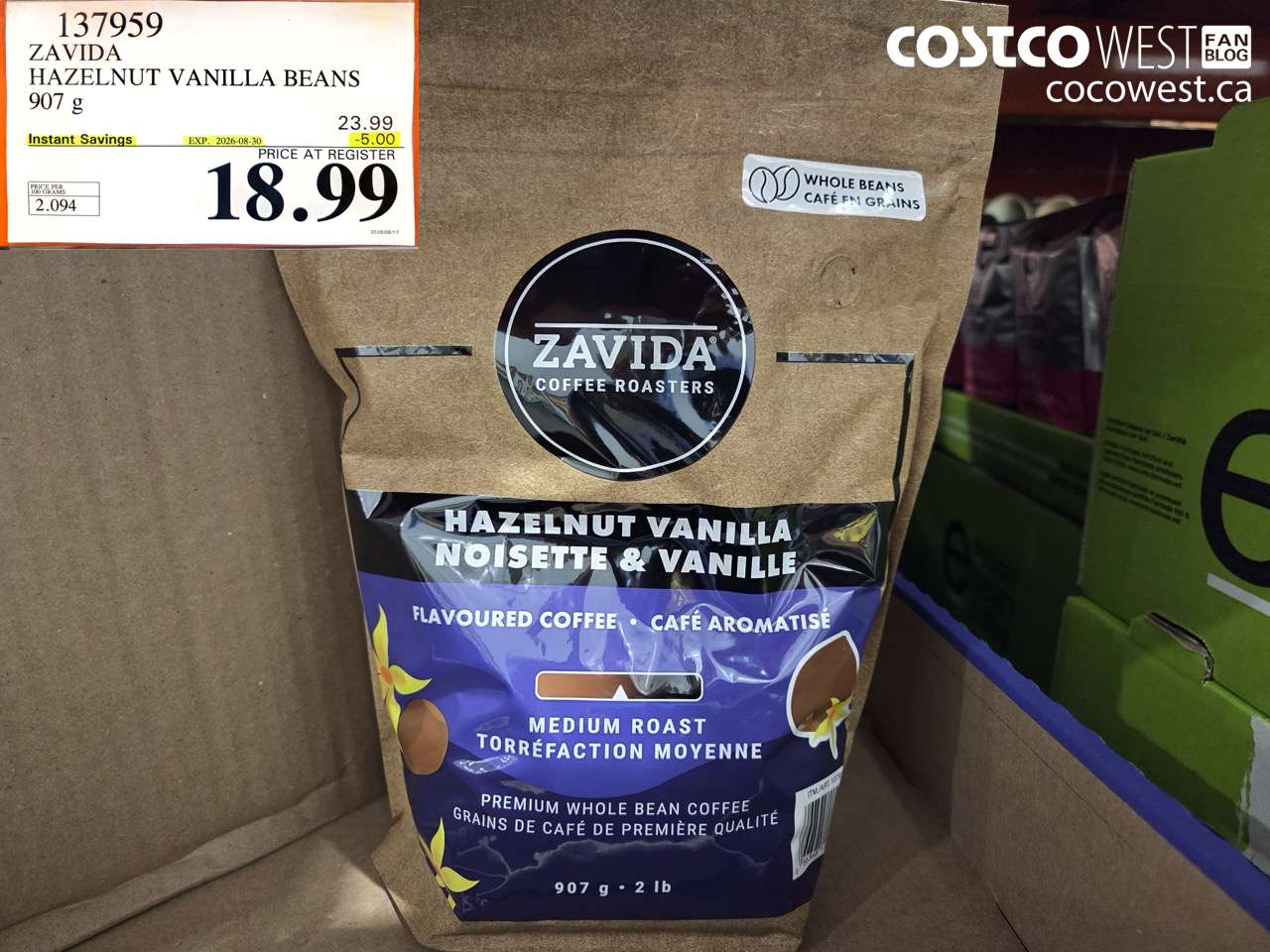 137959 ZAVIDA HAZELNUT VANILLA BEANS 907 G ($5.00 INSTANT SAVINGS EXPIRES ON 2026-08-30) $18.99