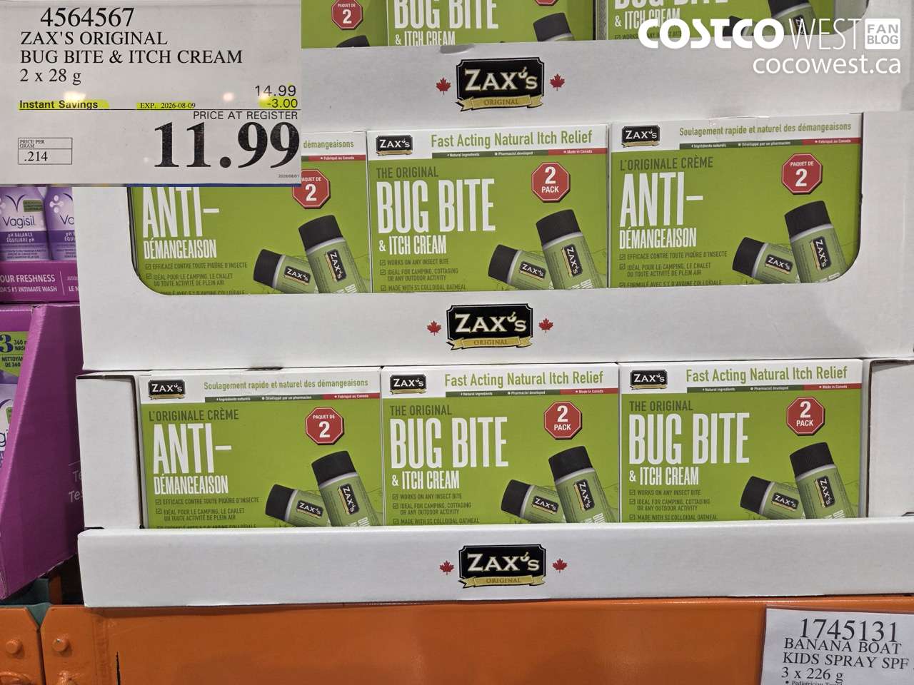 4564567 ZAX'S ORIGINAL BUG BITE & ITCH CREAM 2 X 28 G ($3.00 INSTANT SAVINGS EXPIRES ON 2026-08-09) $11.99