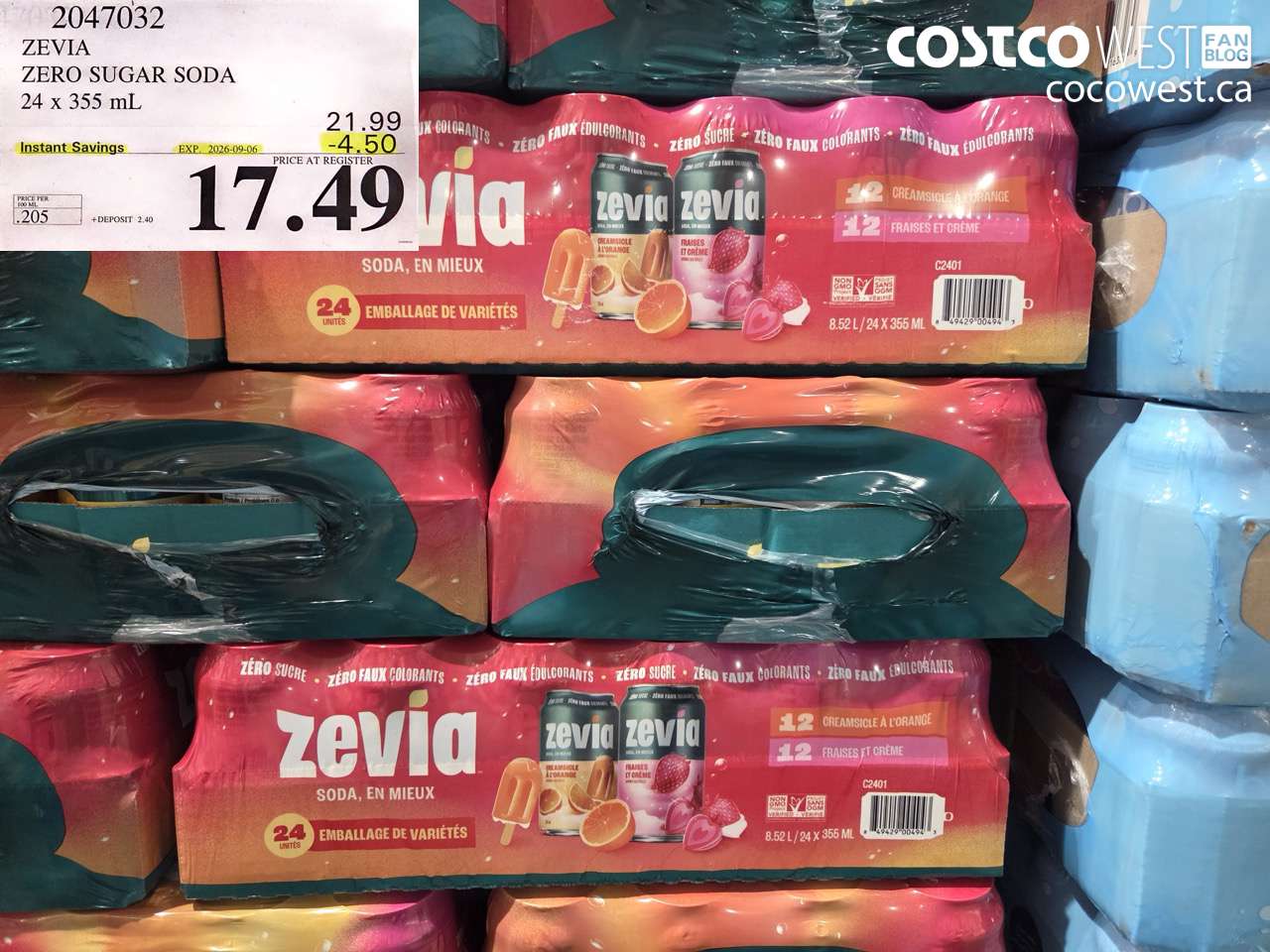 2047032 ZEVIA ZERO SUGAR SODA 24 X 355 ML ($4.50 INSTANT SAVINGS EXPIRES ON 2026-09-06) $17.49
