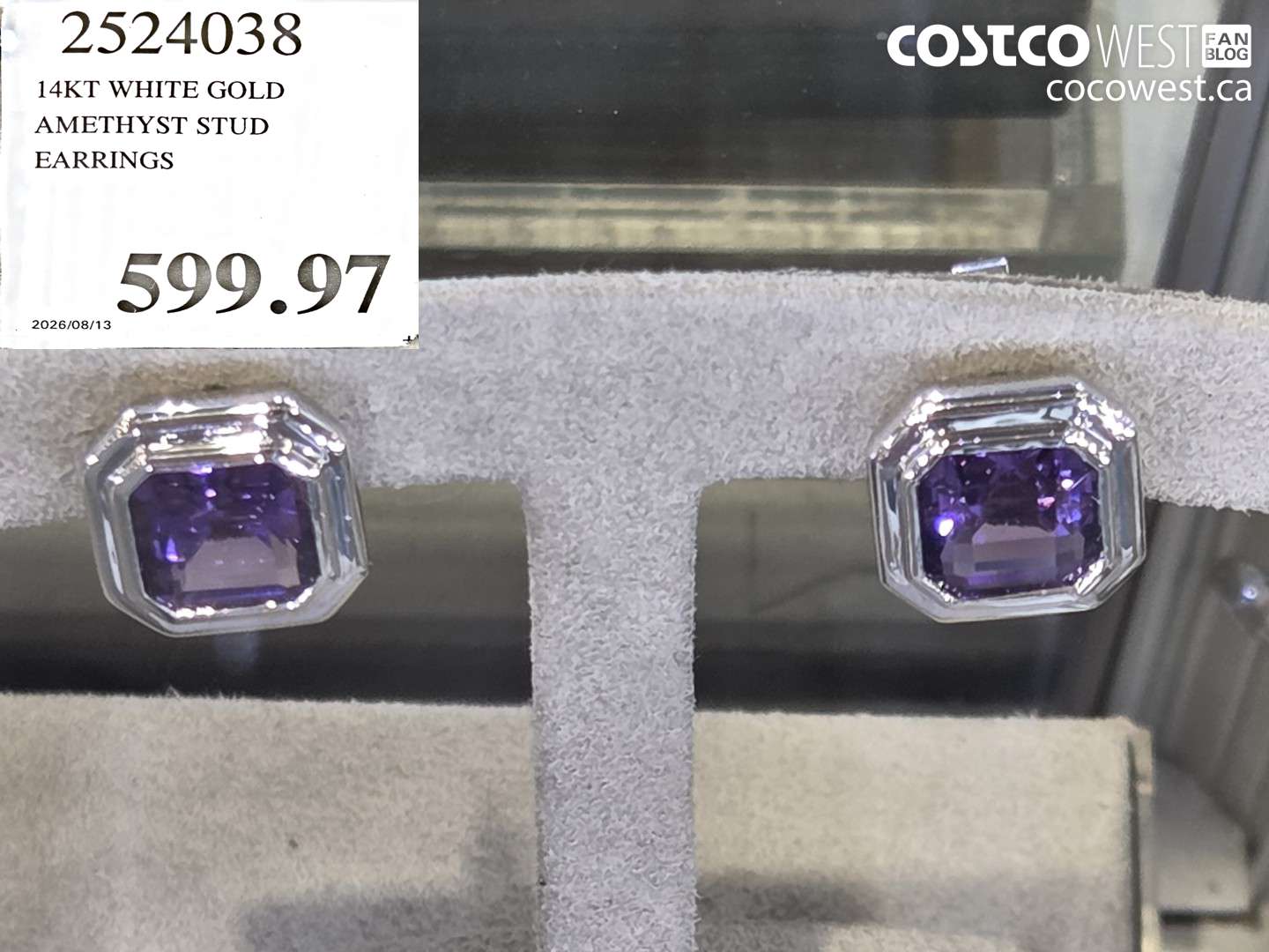 2524038 14KT WHITE GOLD AMETHYST STUD EARRINGS $599.97