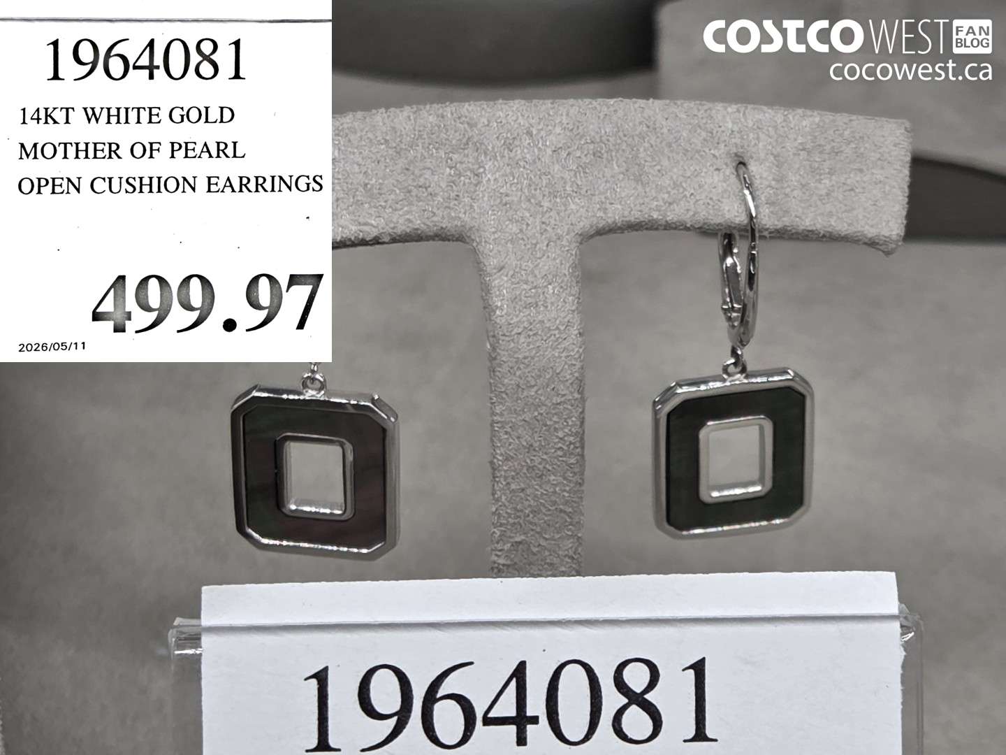1964081 14KT WHITE GOLD MOTHER OF PEARL OPEN CUSHION EARRINGS $499.97