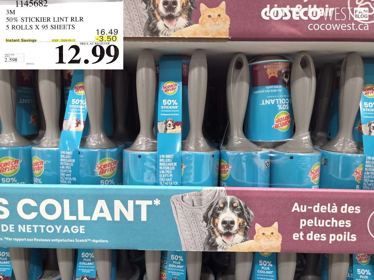 1145682 3M 50% STICKIER LINT RLR 5 ROLLS X 95 SHEETS ($3.50 INSTANT SAVINGS EXPIRES ON 2026-09-13) $12.99