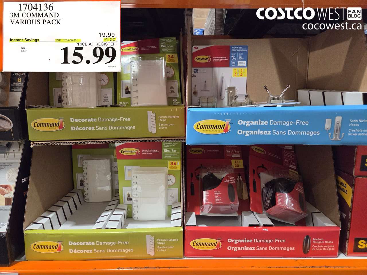 1704136 3M COMMAND VARIOUS PACK ($4.00 INSTANT SAVINGS EXPIRES ON 2026-09-27) $15.99